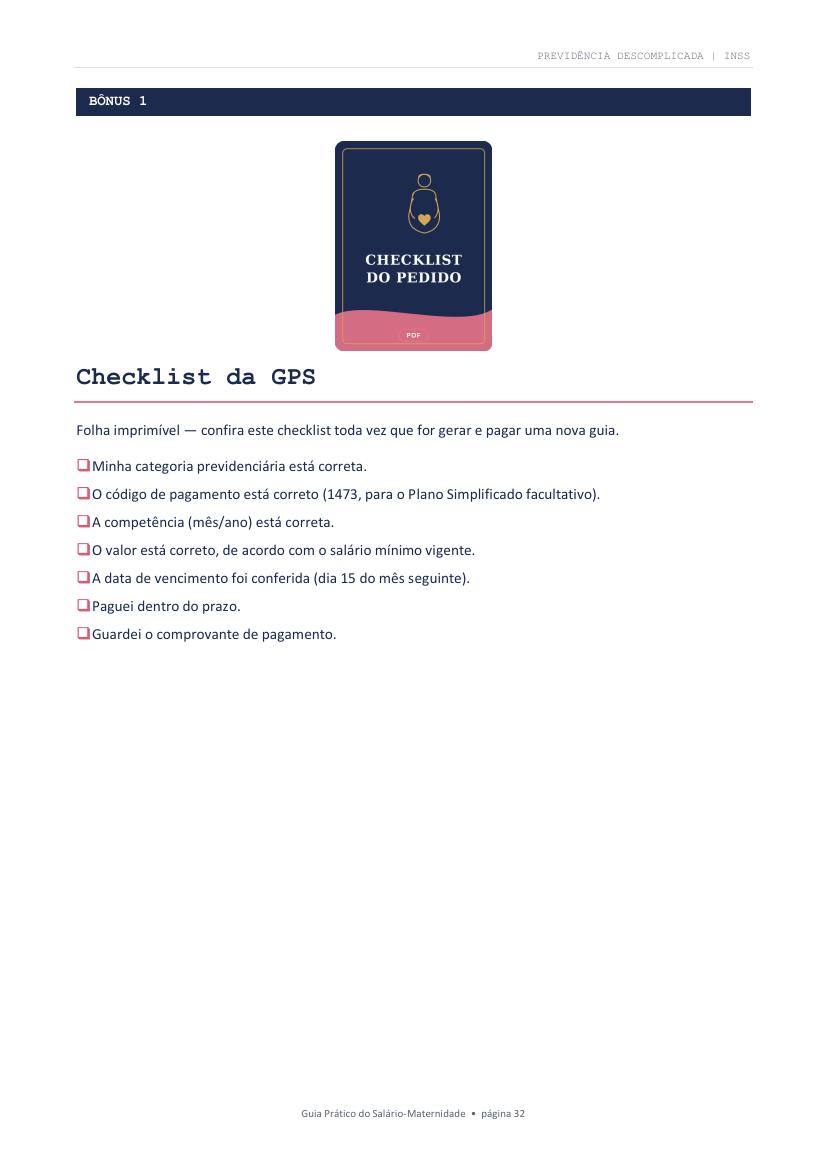 Bônus — Checklist prático da GPS, folha de conferência.
